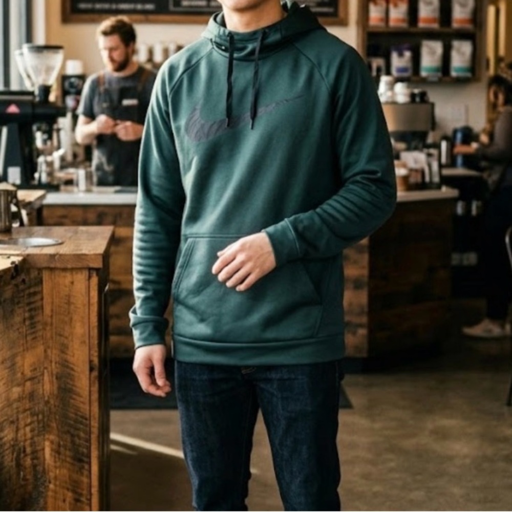 Nike Men's Therma-FIT Pullover Hoodie in a dark forest green